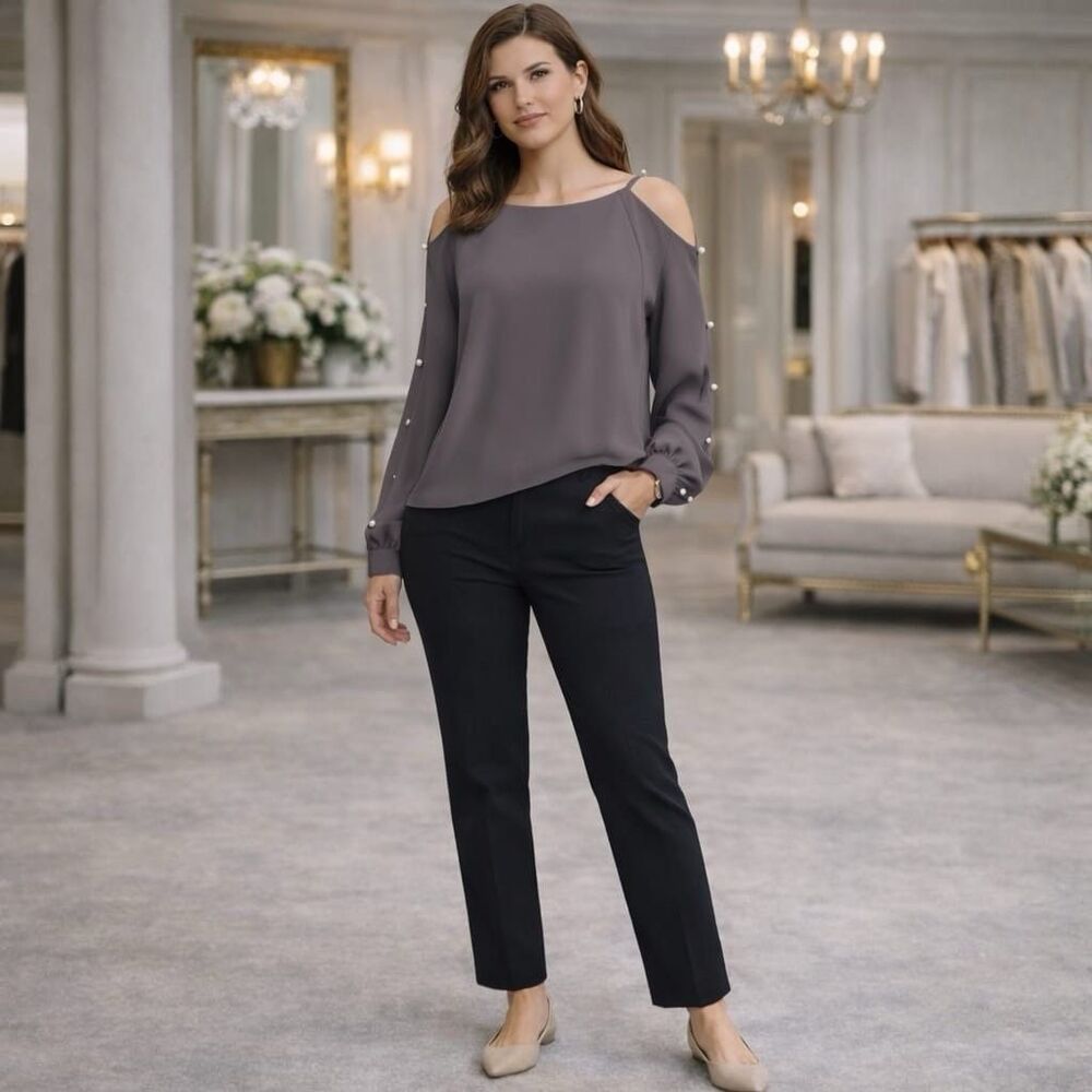 AMANDA UPRICHARD Women Genesse Pearl Cold Shoulder Long Sleeve Top Blouse Size P